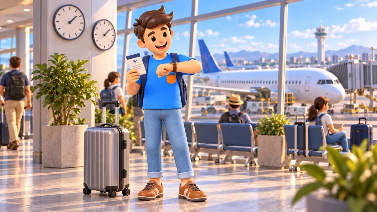 Une personne vérifie un billet et sa montre à l’aéroport