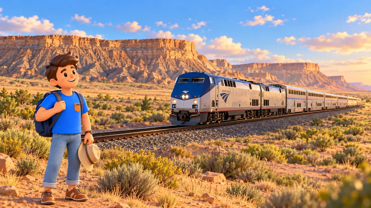 Tren Amtrak entre mesetas ilustrado a partir de una fotografía