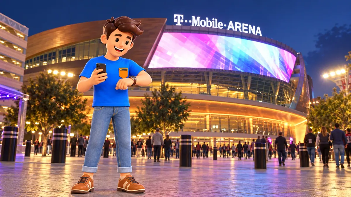 Персонаж проверяет время перед T-Mobile Arena