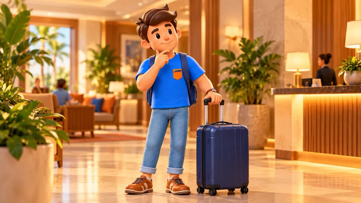 Traveller with suitcase before check-in