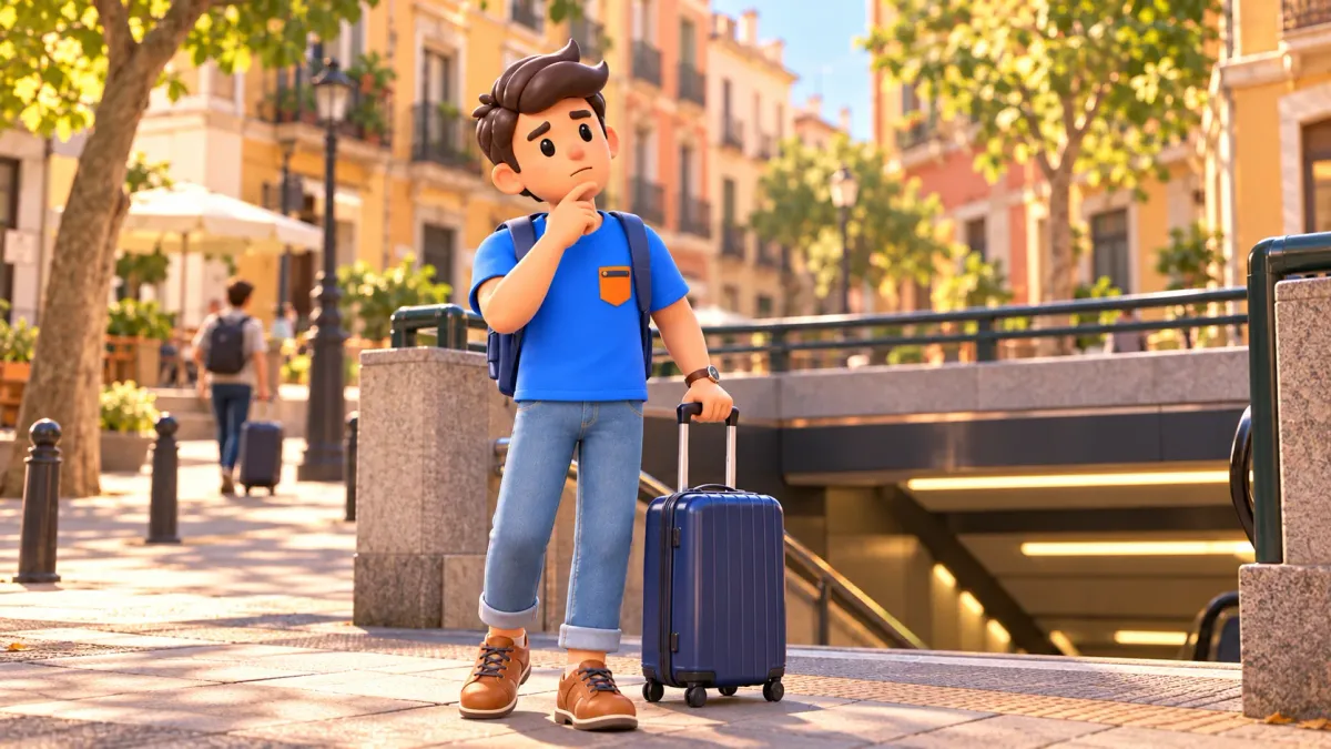 Voyageur avec une valise devant une entrée générique de métro