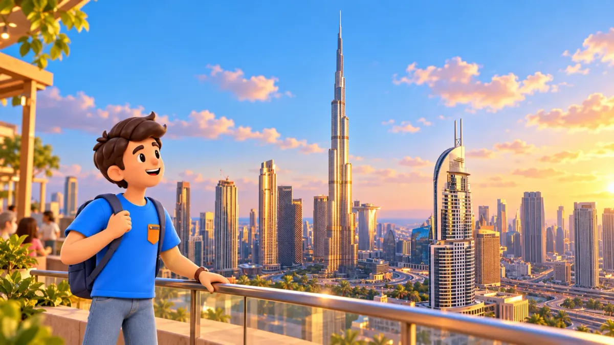 Viajero contemplando el Burj Khalifa desde una terraza