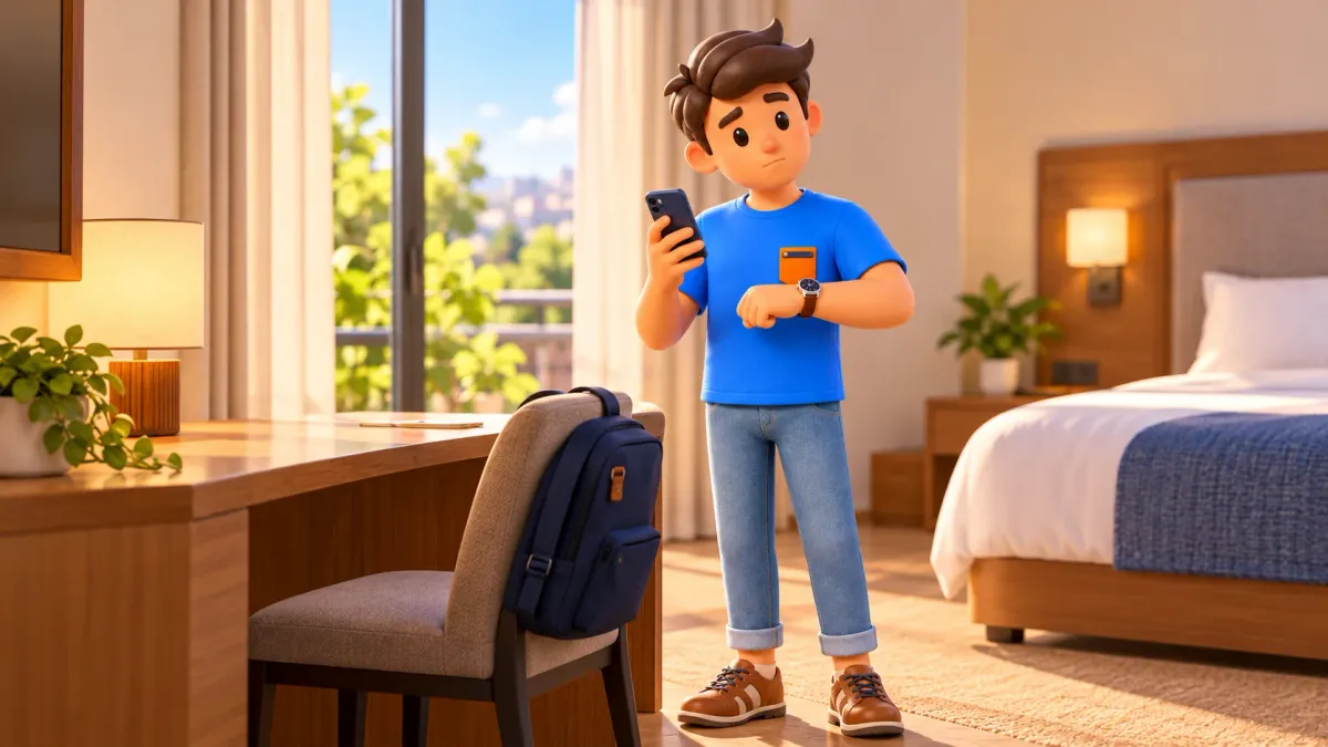 Voyageur vérifiant son téléphone et l’heure avant une visite