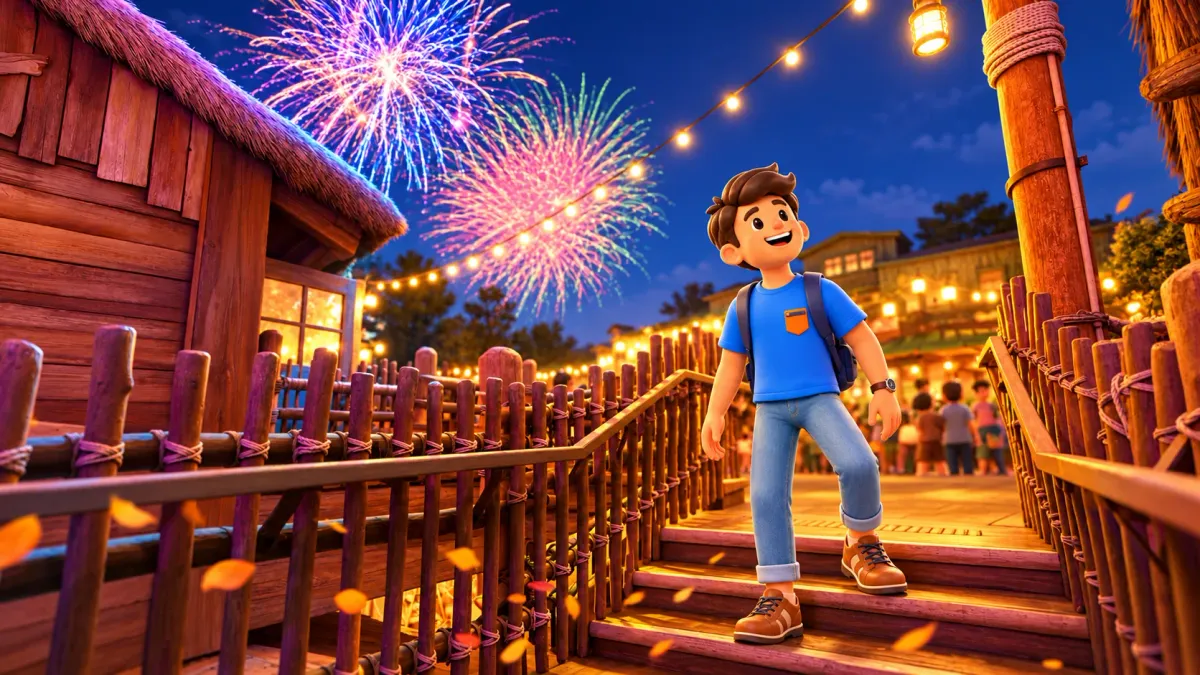Reisender in einer DisneySea-Abendszene nach offizieller Fotovorlage