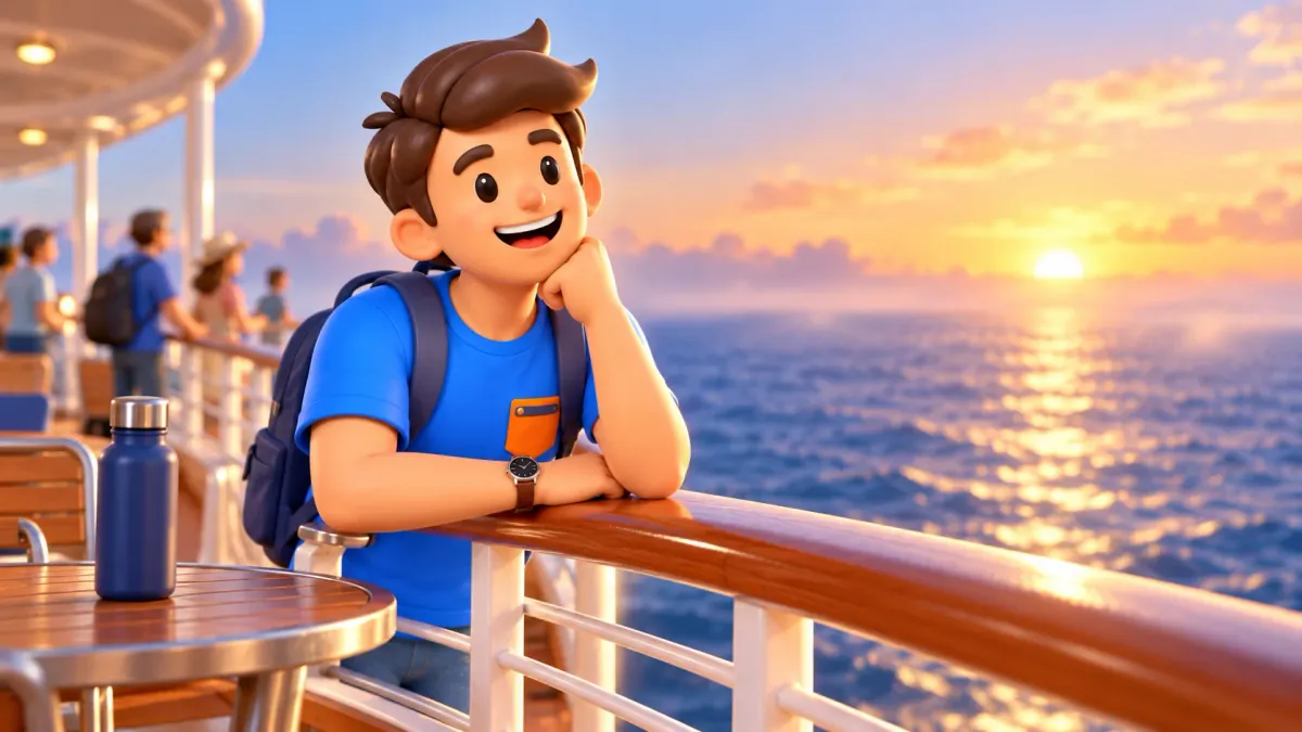 Traveller enjoying dawn on a cruise deck