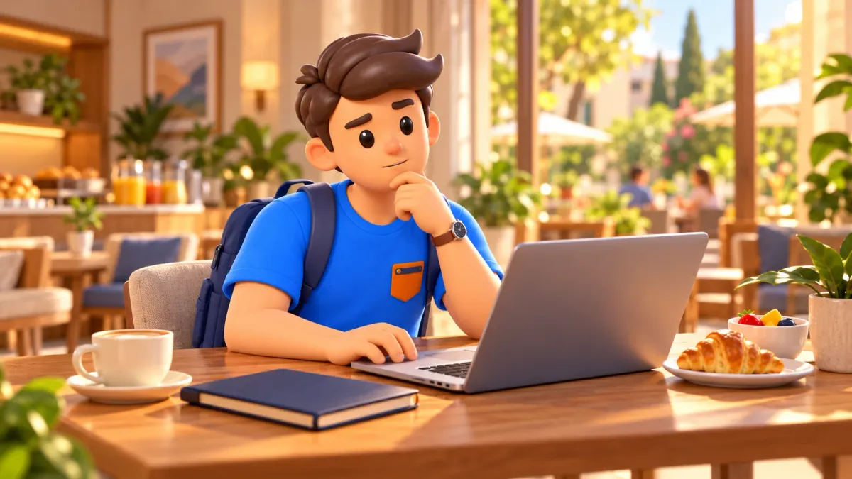 Traveller comparing options on a laptop