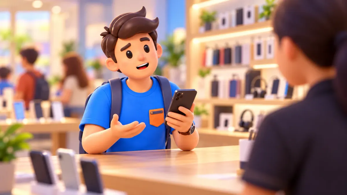 Voyageur se renseignant sur un forfait dans une boutique conceptuelle