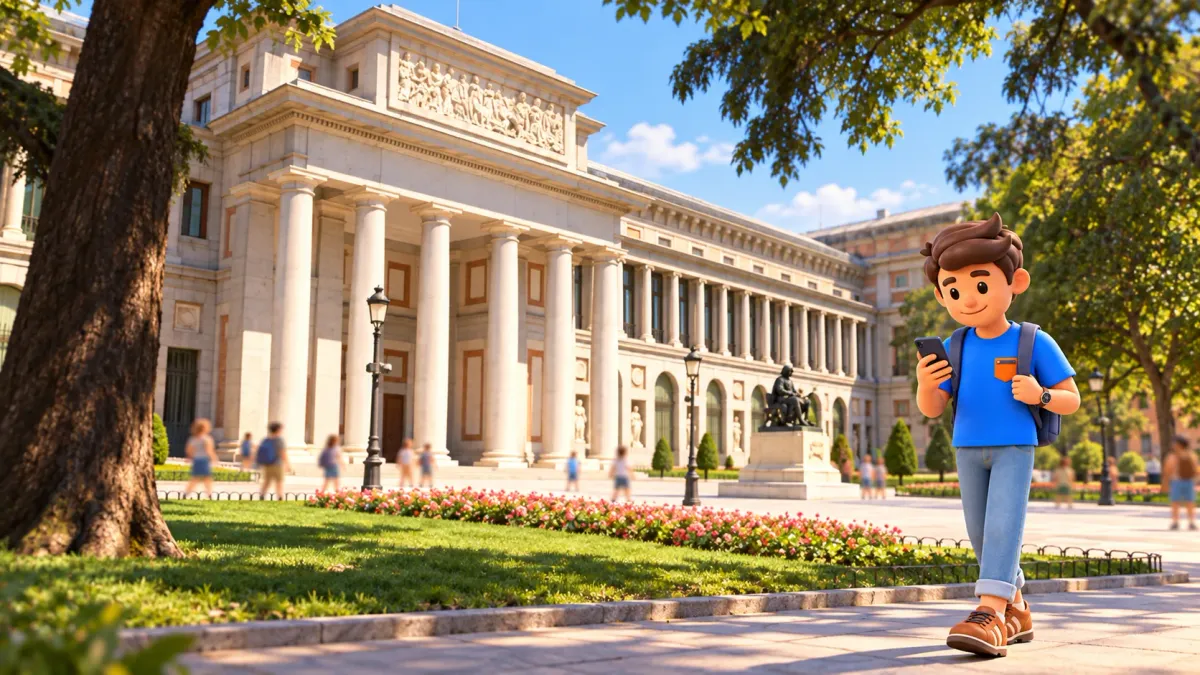 Prado façade and Velázquez statue based on an official photograph