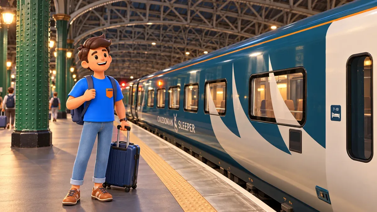 Voyageur près du Caledonian Sleeper à Glasgow Central