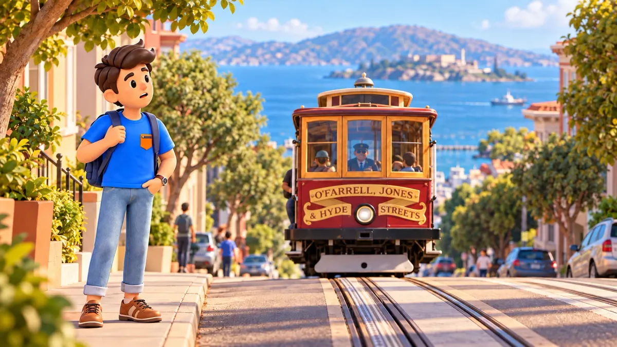 Voyageur près d’un cable car de San Francisco