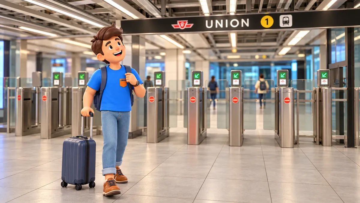 Voyageur près des portillons TTC à Union