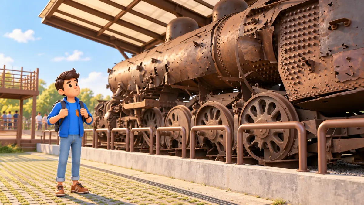 Viajero junto a la locomotora histórica de Jangdan en Imjingak