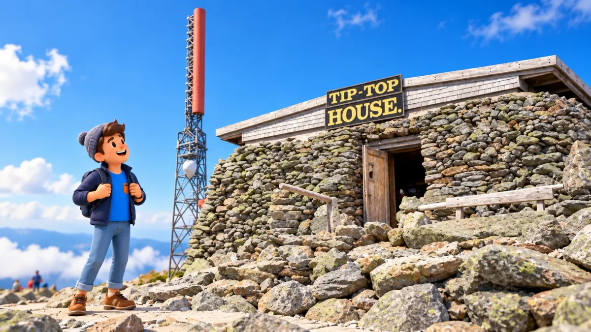 Tip Top House на вершине Mount Washington, перерисованный по настоящей фотографии.