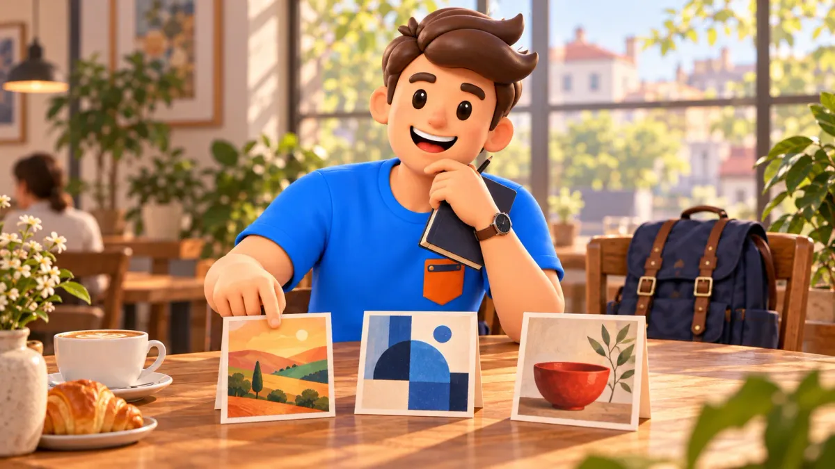 Conceptual choice of artistic interests using three fictional pictures