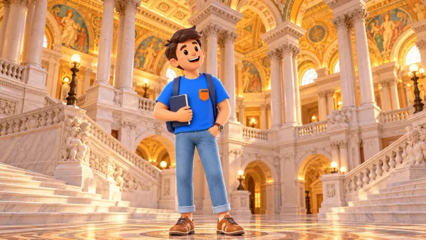 Illustration : Le voyageur dans un intérieur inspiré du Grand Hall de la Bibliothèque du Congrès