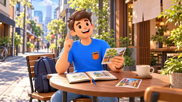 Voyageur préparant deux journées à une table de café avec carnet et cartes