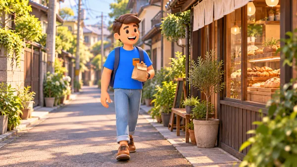 Voyageur avec un sac en papier dans une rue calme de Tokyo