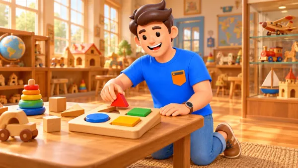 Voyageur assemblant un puzzle en bois sur une table basse