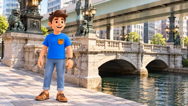 Voyageur près du pont de pierre Nihonbashi.