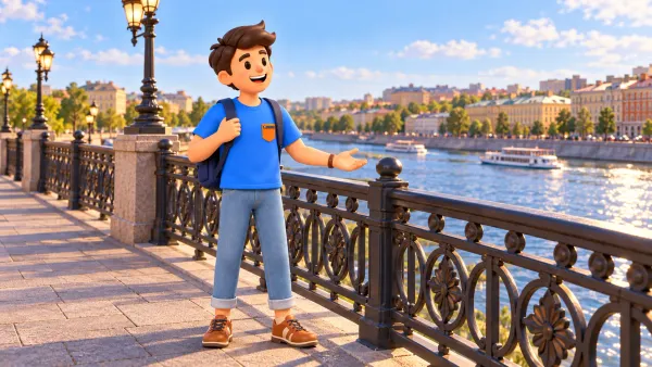 Un voyageur remarque le motif du garde-corps d’un pont piéton illustratif, illustration 3D