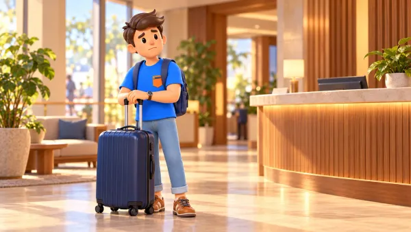 Voyageur avec sa valise à la réception avant l’envoi