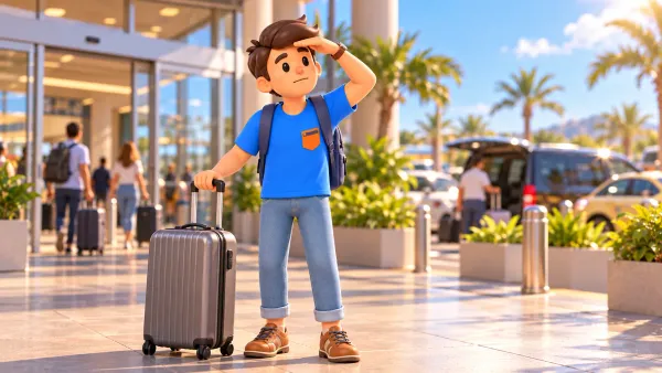 Voyageur cherchant son transport à la sortie d’un aéroport