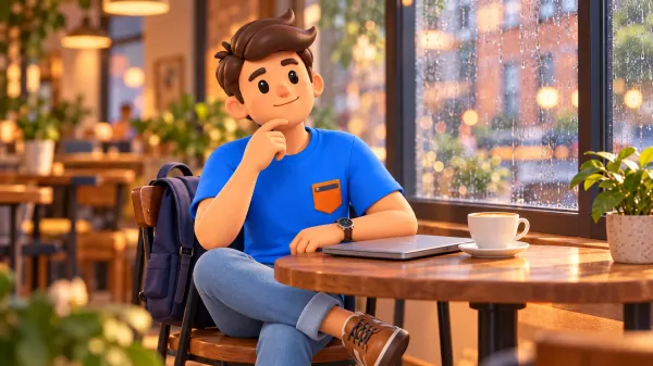 Voyageur réfléchissant au choix d’un pass à une table de café