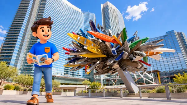 Personnage avec une brochure devant les bateaux de Big Edge