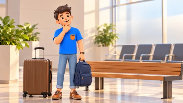 Voyageur séparant son sac de journée de sa valise dans une salle générique