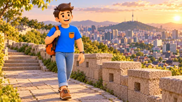 Personnage avec sac sur un chemin inspiré de Naksan, illustration