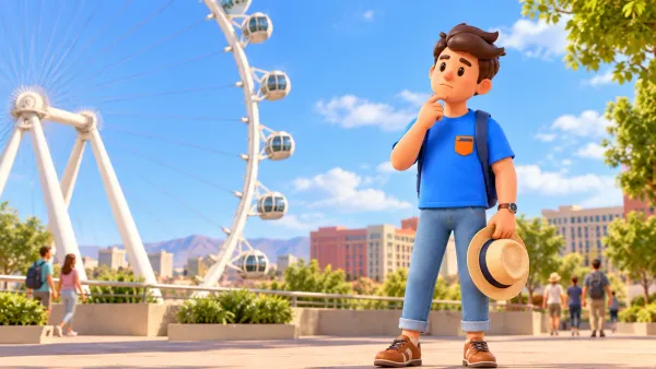 Traveller considering options beside a photo-referenced section of High Roller