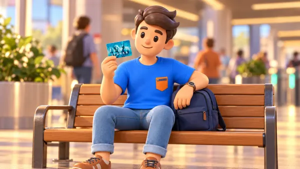 Traveller holding a classic-design Troika card
