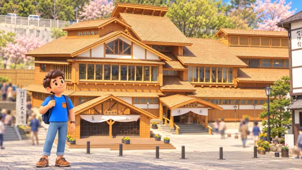 Goza-no-yu exterior in Kusatsu based on an official photograph