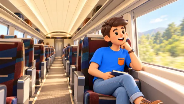 Un voyageur dans un intérieur de Romancecar dessiné d’après une photo