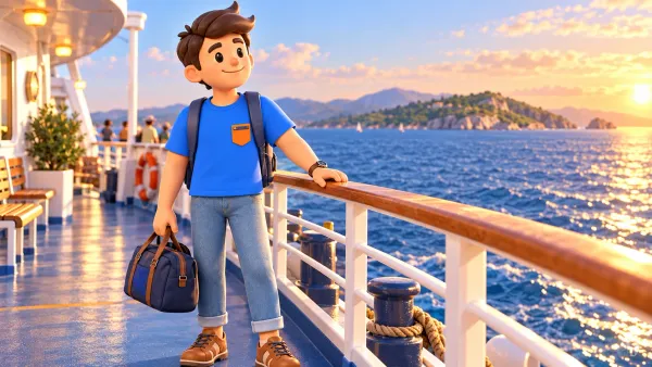 Traveller on a ferry deck with a small overnight bag