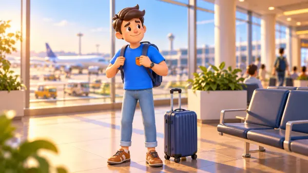 Viajero preparado para salir del aeropuerto