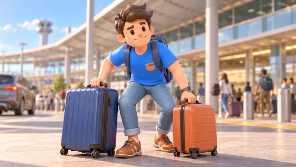 Viajero preparando dos maletas para salir del aeropuerto