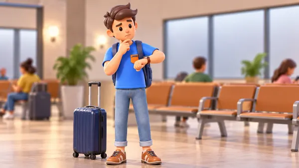 Traveller checking the time before a regional journey